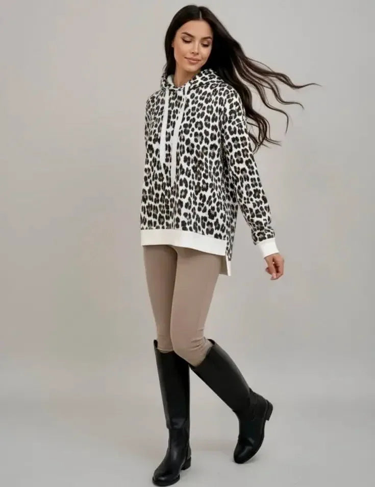 Leopard Dropped Shoulder Hoodie - DAVERRI FASHIONS