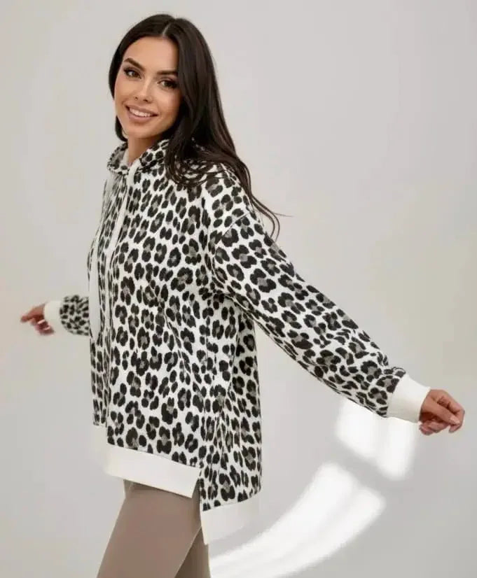 Leopard Dropped Shoulder Hoodie - DAVERRI FASHIONS