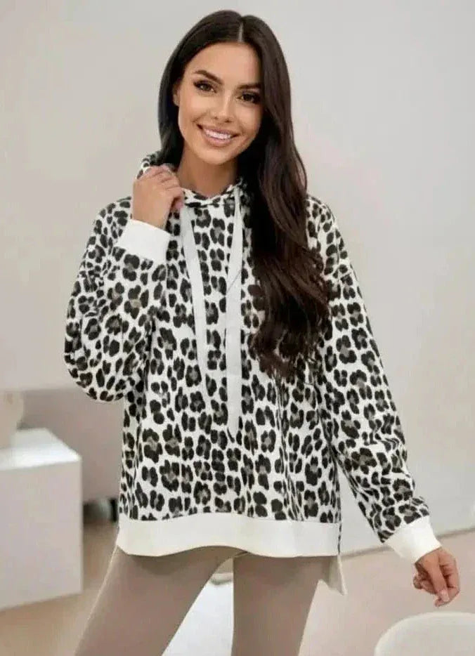 Leopard Dropped Shoulder Hoodie - DAVERRI FASHIONS