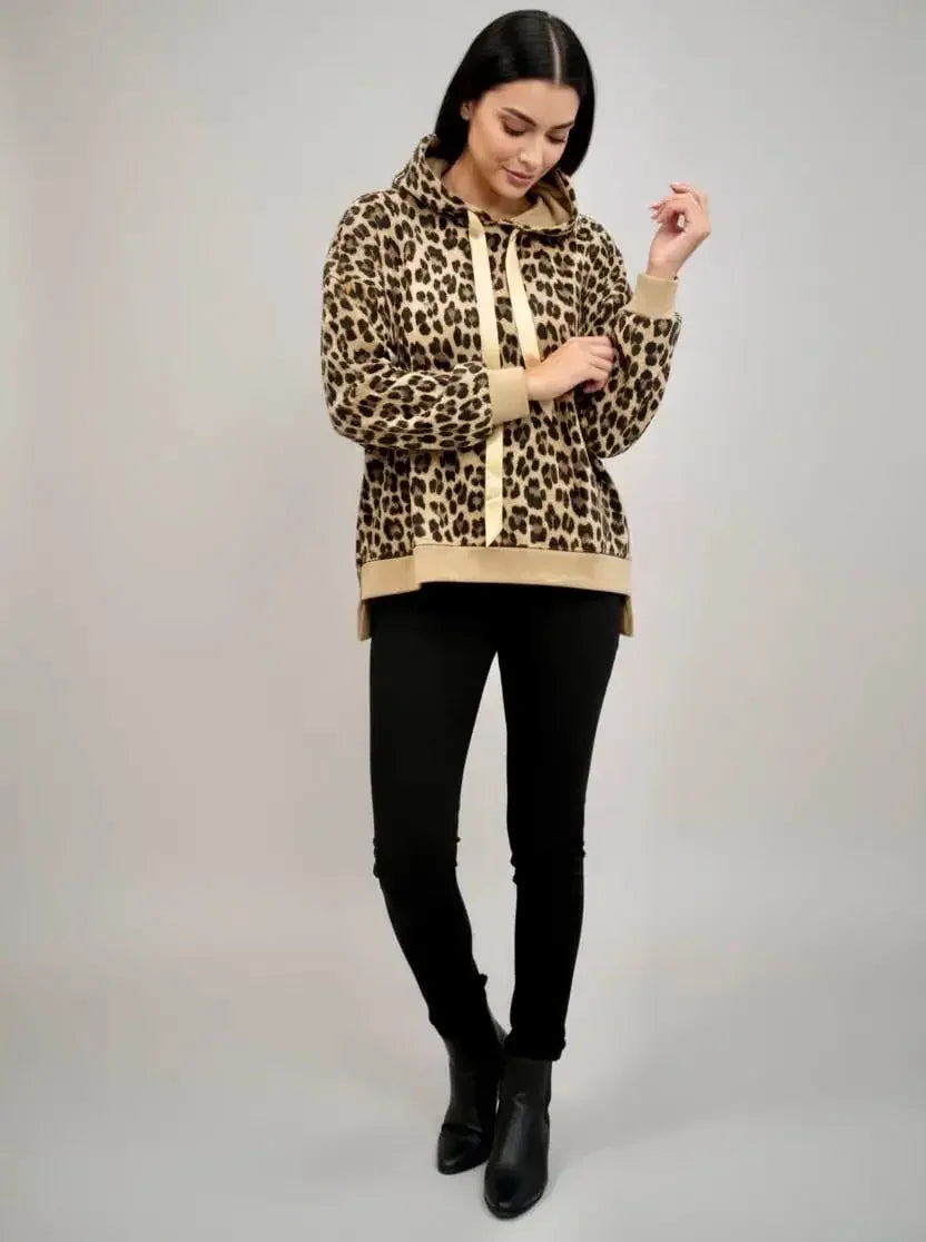 Leopard Dropped Shoulder Hoodie - DAVERRI FASHIONS