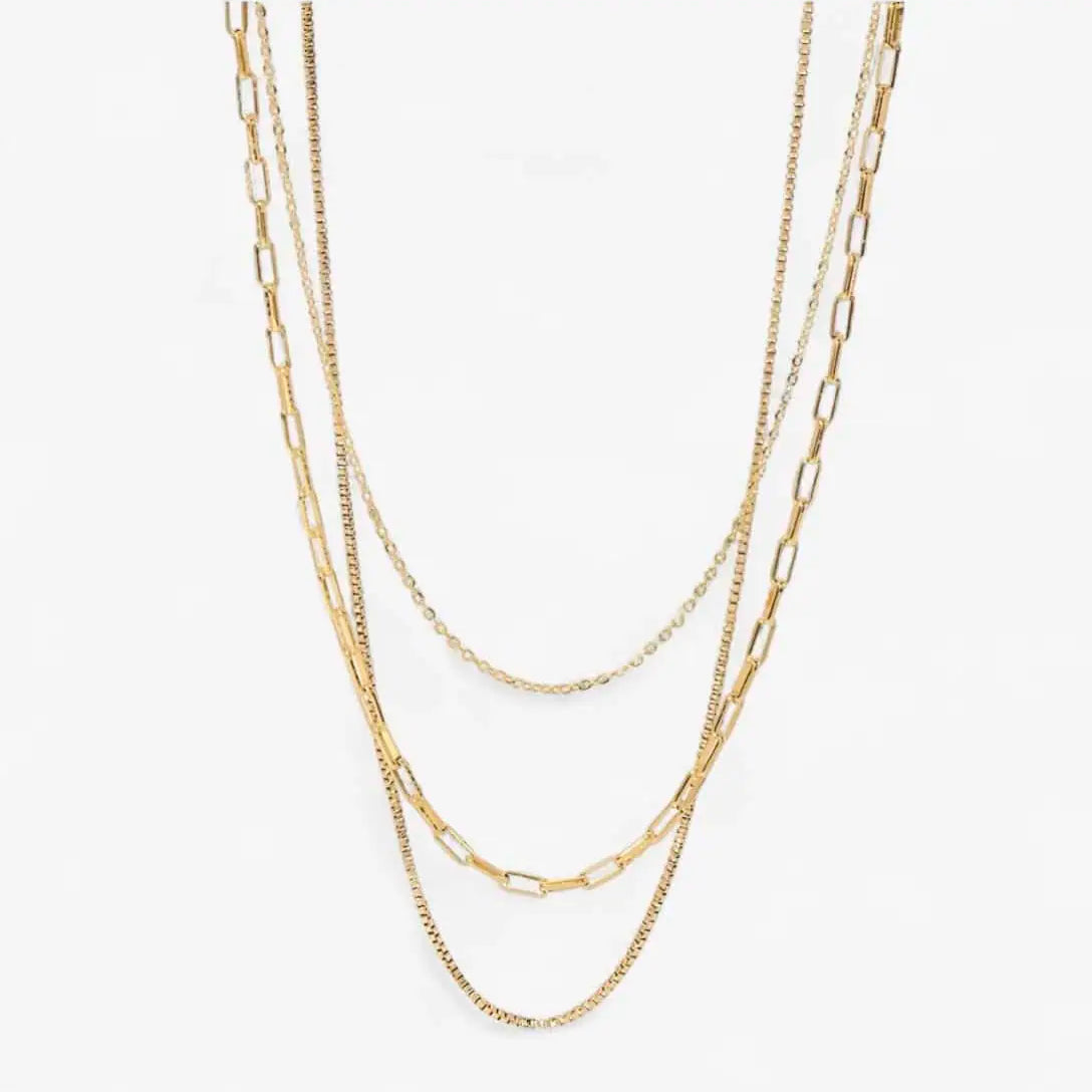 18K Gold-Plated Three Layered Necklace | Necklaces Daverri Fashions
