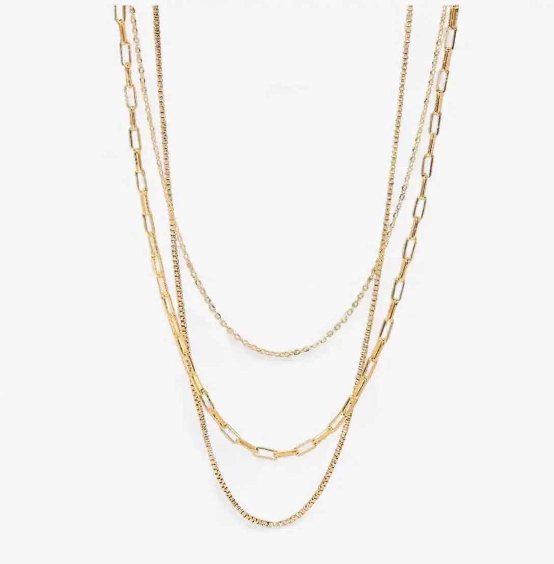 18K Gold-Plated Three Layered Necklace - DAVERRI FASHIONS