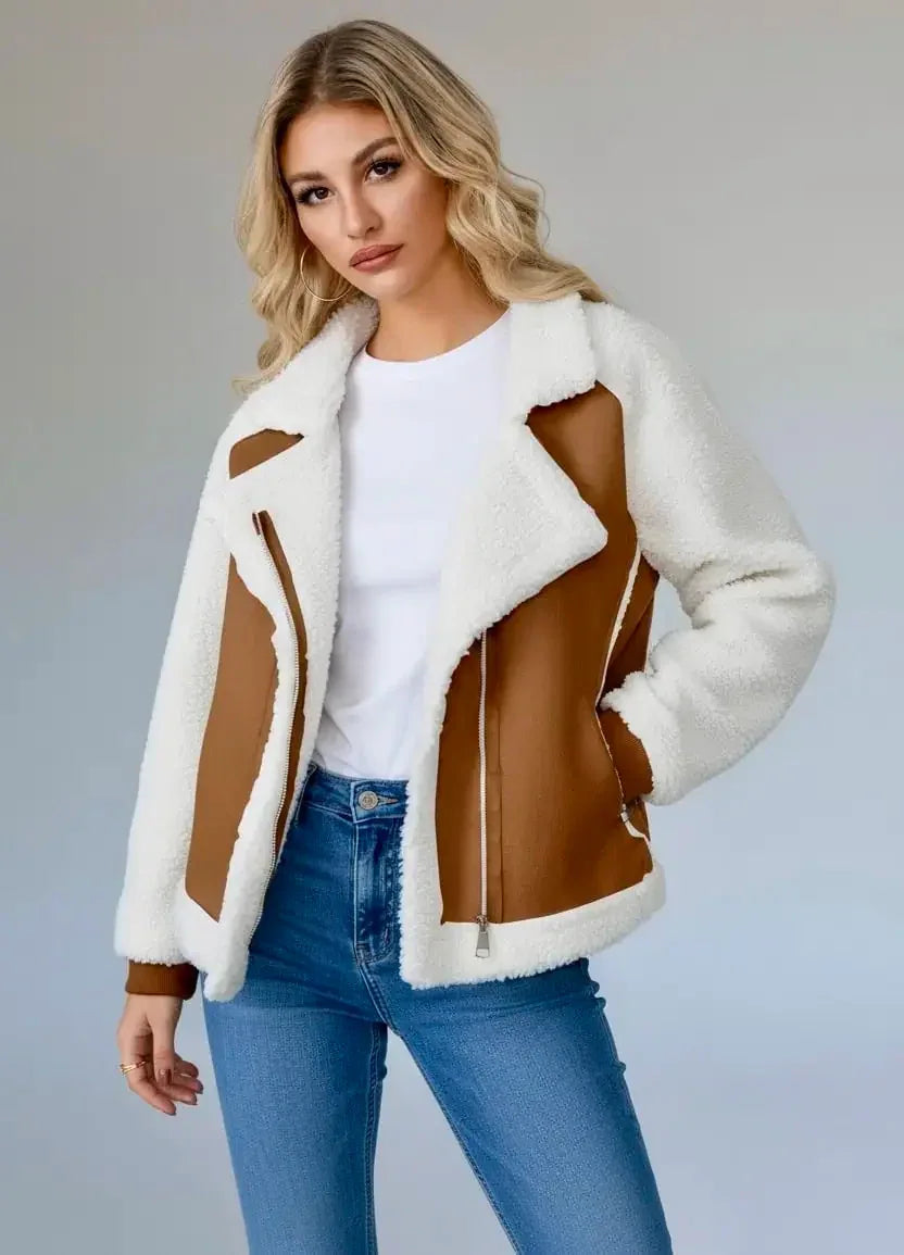 Pocketed Sherpa Zip Up Long Sleeve Jacket - DAVERRI FASHIONS