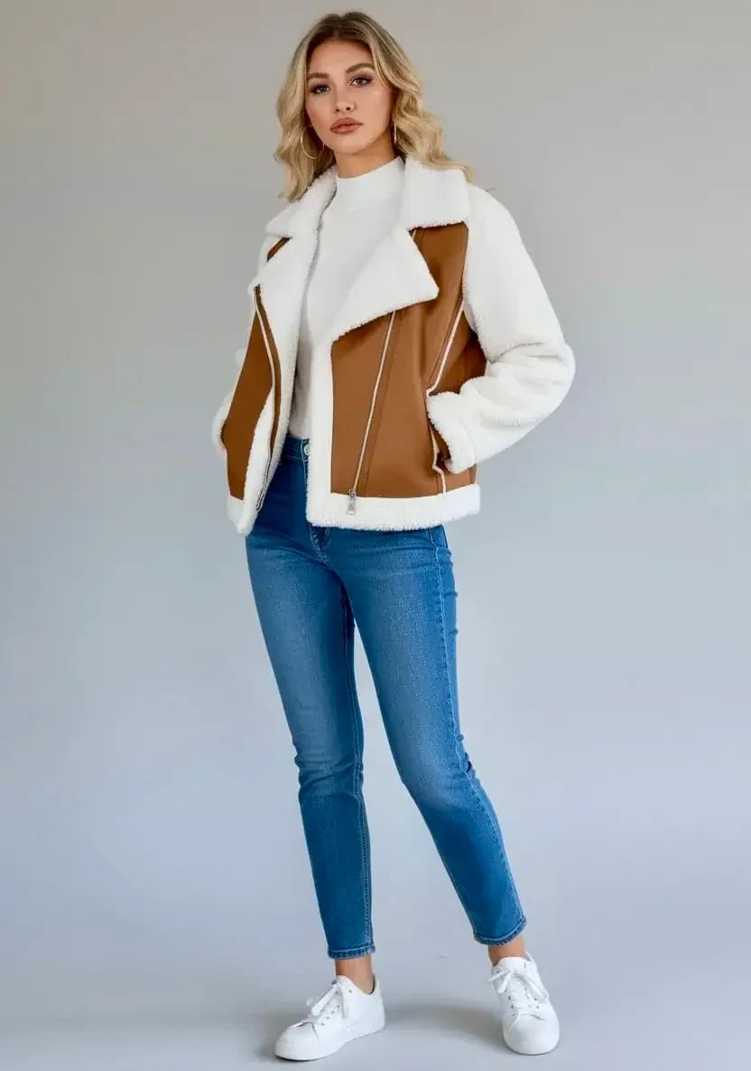 Pocketed Sherpa Zip Up Long Sleeve Jacket - DAVERRI FASHIONS