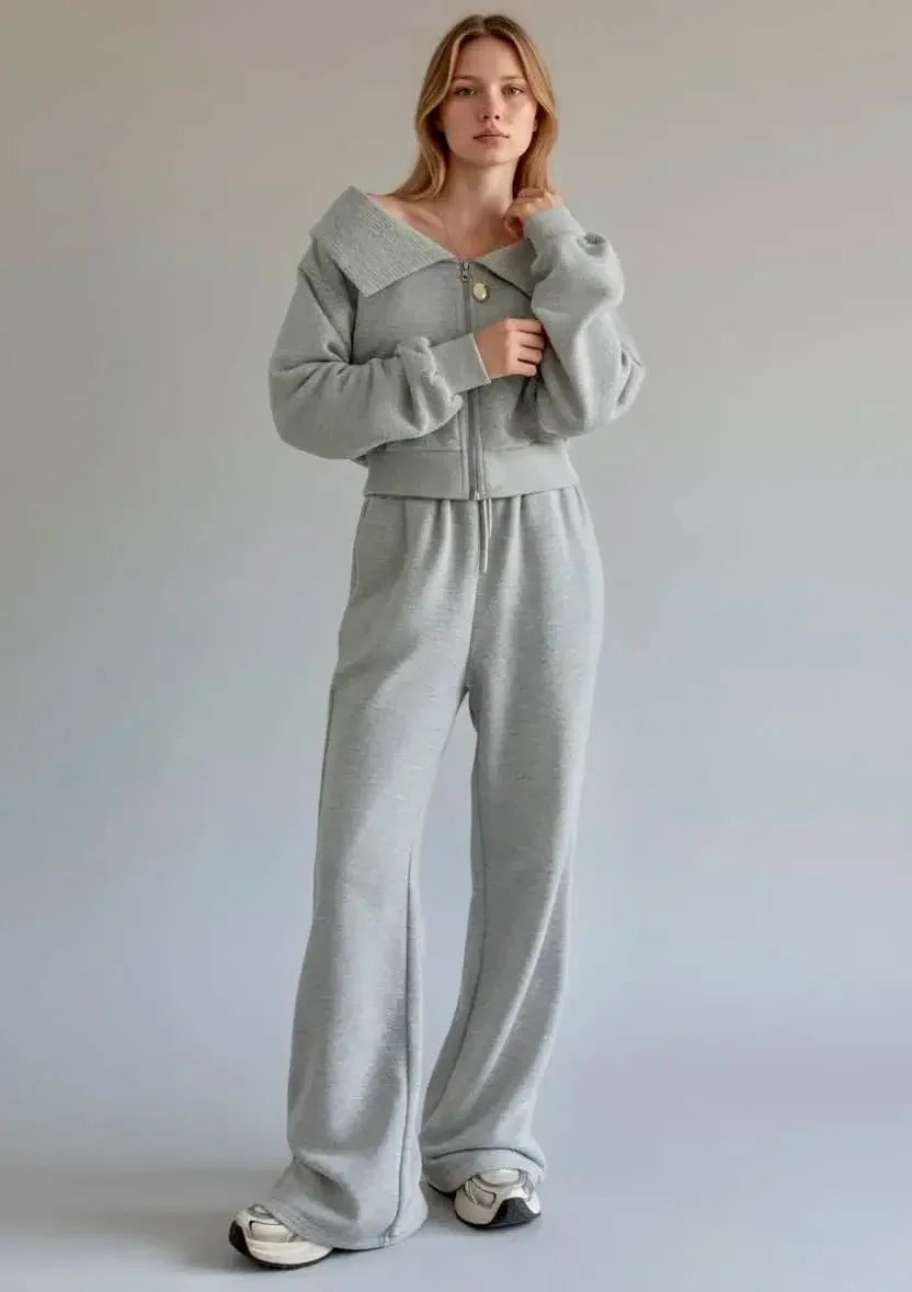 Zip Up Long Sleeve Top and Pants Set - DAVERRI FASHIONS