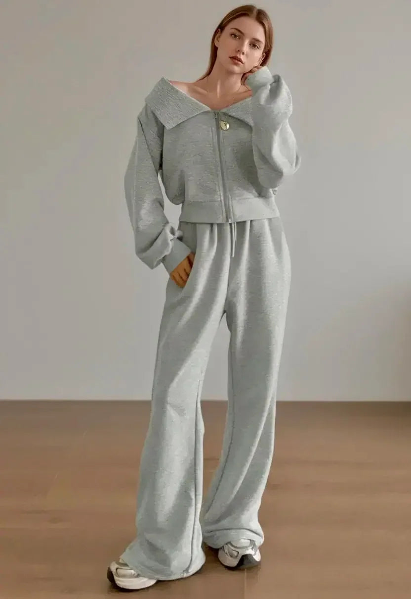 Zip Up Long Sleeve Top and Pants Set - DAVERRI FASHIONS