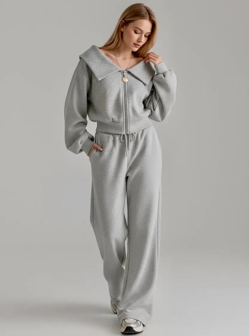 Zip Up Long Sleeve Top and Pants Set - DAVERRI FASHIONS