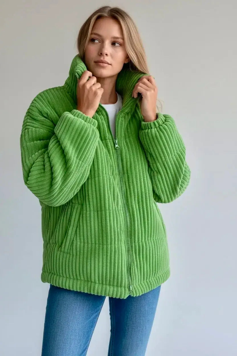 Daverri Fashions Full Size Zip Up Funnel Neck Long Sleeve Winter Coat Plus Size - DAVERRI FASHIONS