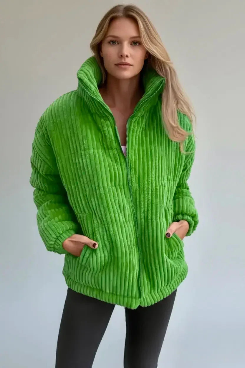 Daverri Fashions Full Size Zip Up Funnel Neck Long Sleeve Winter Coat Plus Size - DAVERRI FASHIONS