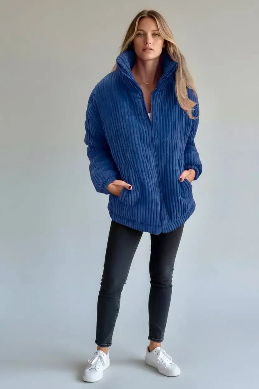 Daverri Fashions Full Size Zip Up Funnel Neck Long Sleeve Winter Coat Plus Size - DAVERRI FASHIONS