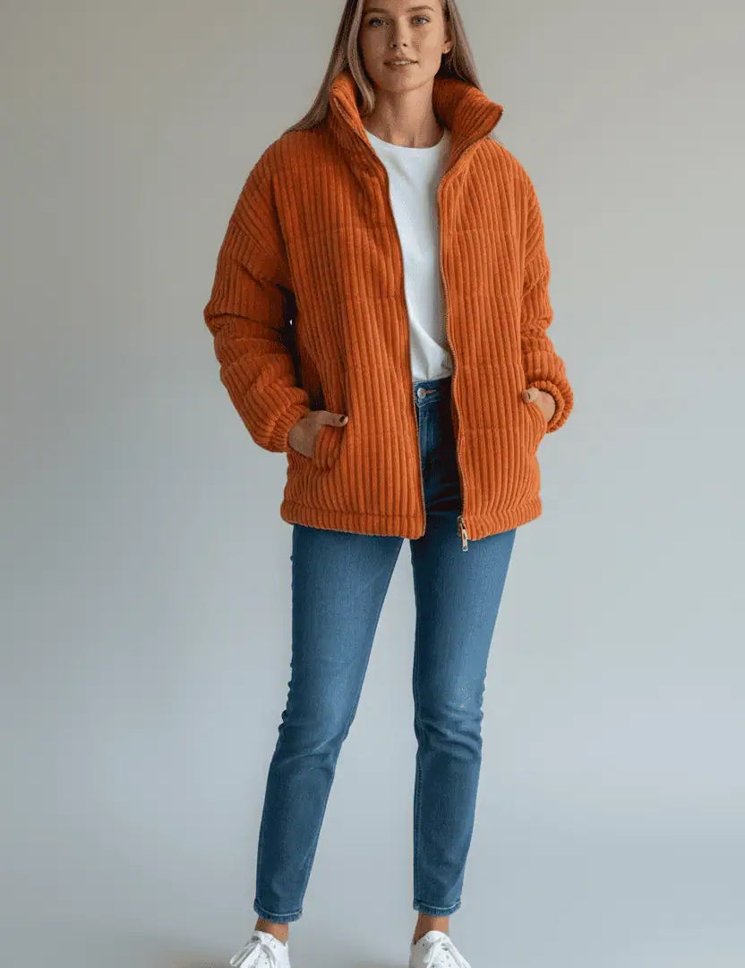 Full Size Zip Up Funnel Neck Long Sleeve Winter Coat Plus Size | Coats Daverri Fashions