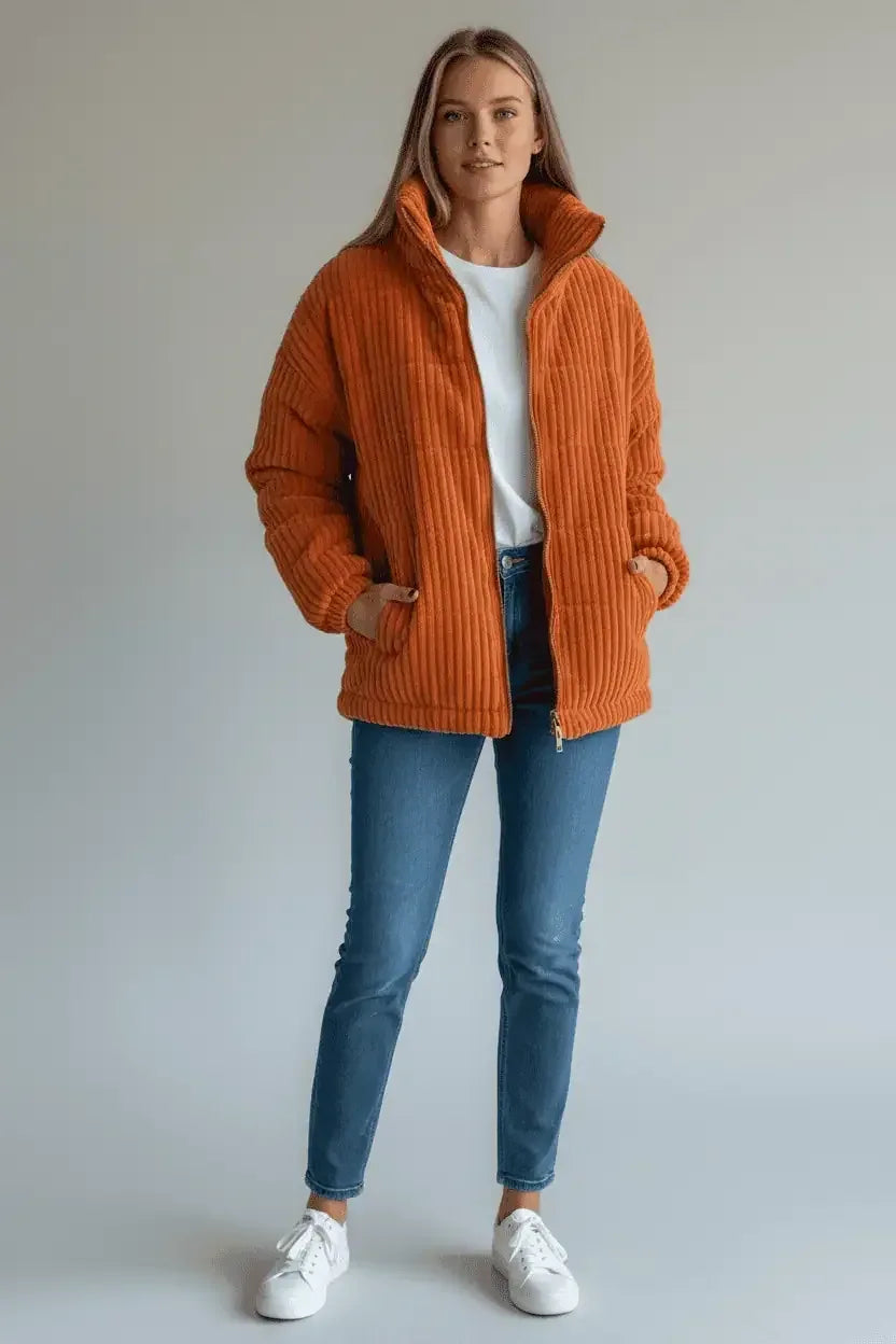 Daverri Fashions Full Size Zip Up Funnel Neck Long Sleeve Winter Coat Plus Size - DAVERRI FASHIONS