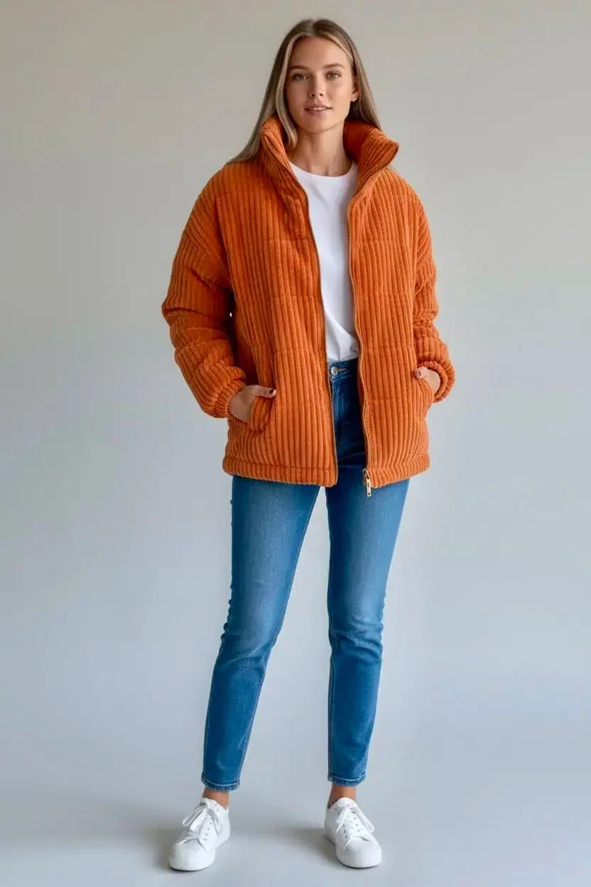 Daverri Fashions Full Size Zip Up Funnel Neck Long Sleeve Winter Coat Plus Size - DAVERRI FASHIONS