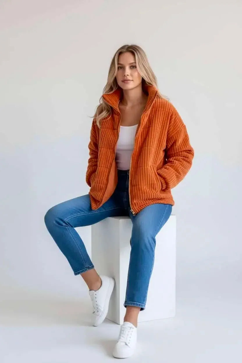 Daverri Fashions Full Size Zip Up Funnel Neck Long Sleeve Winter Coat Plus Size - DAVERRI FASHIONS