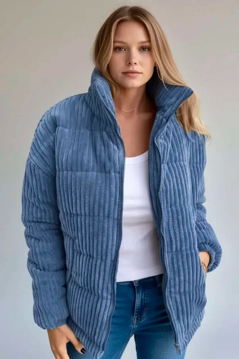 Daverri Fashions Full Size Zip Up Funnel Neck Long Sleeve Winter Coat Plus Size - DAVERRI FASHIONS