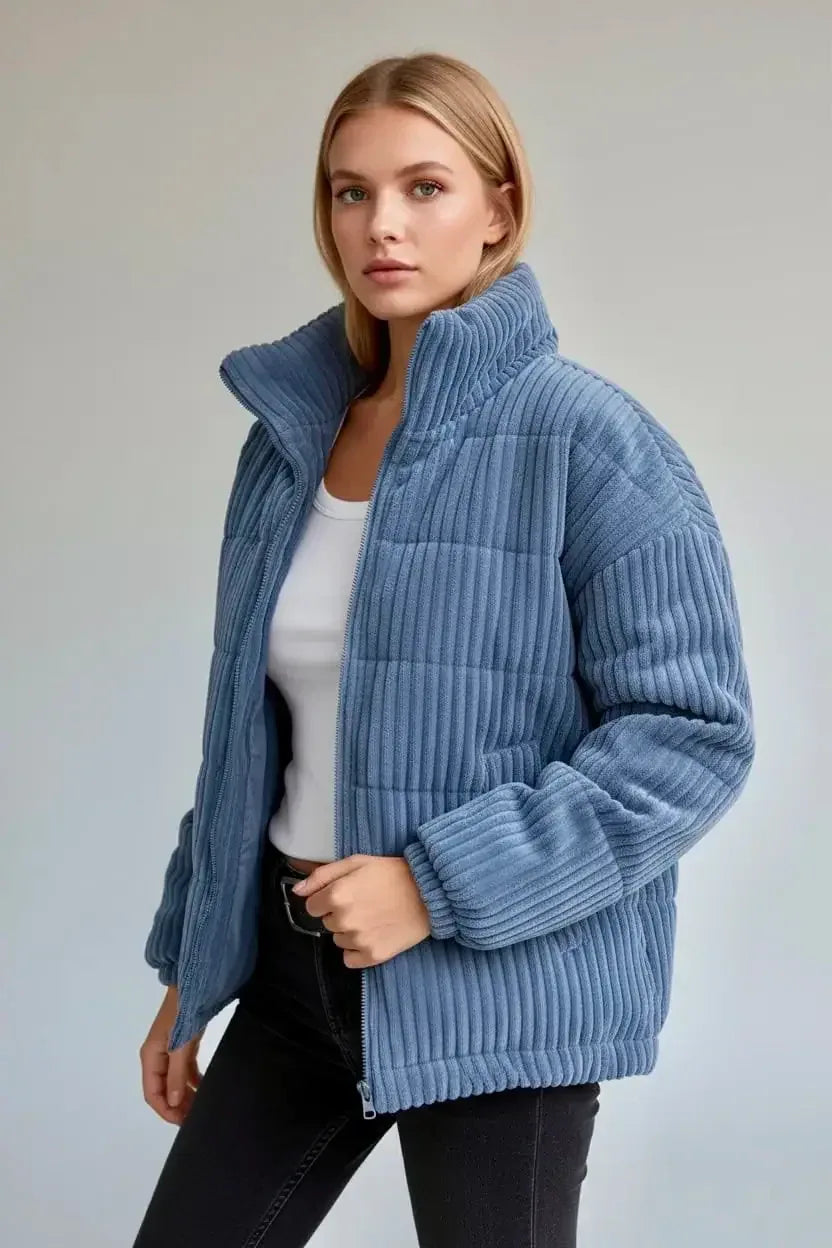 Daverri Fashions Full Size Zip Up Funnel Neck Long Sleeve Winter Coat Plus Size - DAVERRI FASHIONS