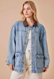 Vintage Wash Denim Jacket with Contrast Collar | Denim Jackets Daverri Fashions