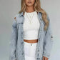 Distressed Wash Button Up Denim Jacket - DAVERRI FASHIONS