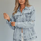 Distressed Wash Button Up Denim Jacket - DAVERRI FASHIONS