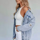 Distressed Wash Button Up Denim Jacket - DAVERRI FASHIONS