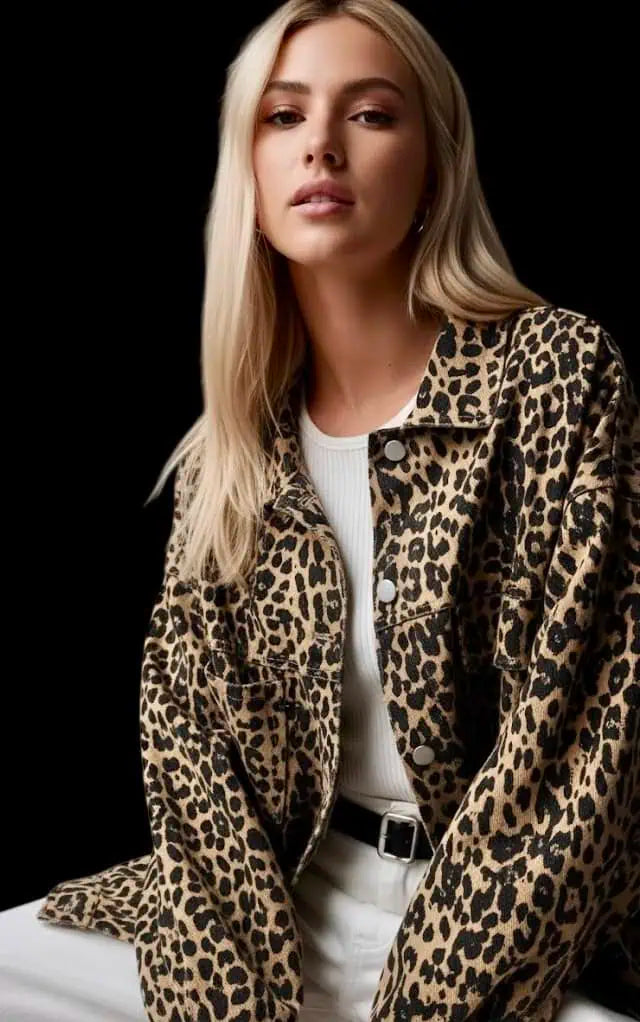 Leopard Button Up Long Sleeve Denim Jacket | Denim Jackets Daverri Fashions