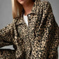 Leopard Button Up Long Sleeve Denim Jacket - DAVERRI FASHIONS