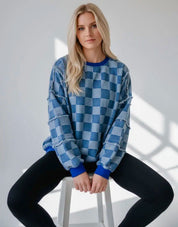 Checkerboard Splicing Raw Detail Oversized Denim Top | Tops Daverri Fashions