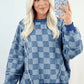 Checkerboard Splicing Raw Detail Oversized Denim Top - DAVERRI FASHIONS