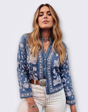 Floral Embroidered Button Up Denim Shirt | Shirts Daverri Fashions
