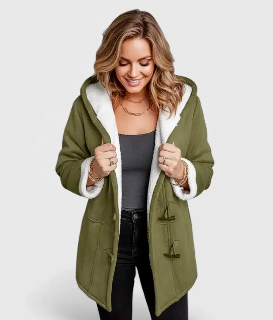 Full Size Cozy Sherpa Lined Toggle Coat with Hood Plus Size - DAVERRI FASHIONS