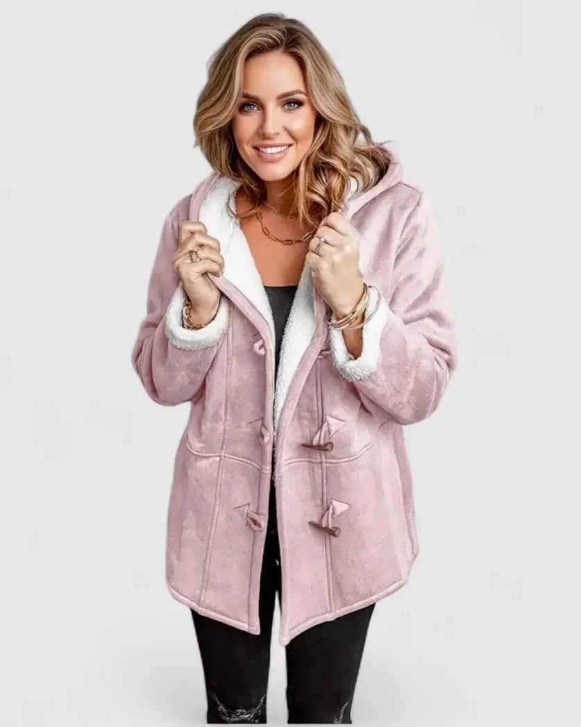 Full Size Cozy Sherpa Lined Toggle Coat with Hood Plus Size - DAVERRI FASHIONS
