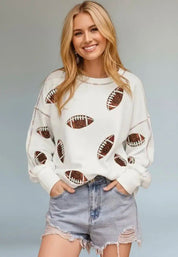 Sequin Football Round Neck Long Sleeve Sweatshirt | Sweatshirts Daverri Fashions