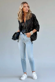 Sequin Zip Up Long Sleeve Jacket | Jackets Daverri Fashions