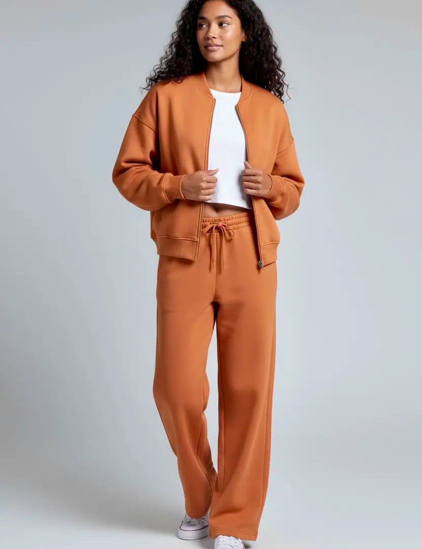 Zip Up Top and Drawstring Pants Two-Piece Set | Loungewear Sets Daverri Fashions