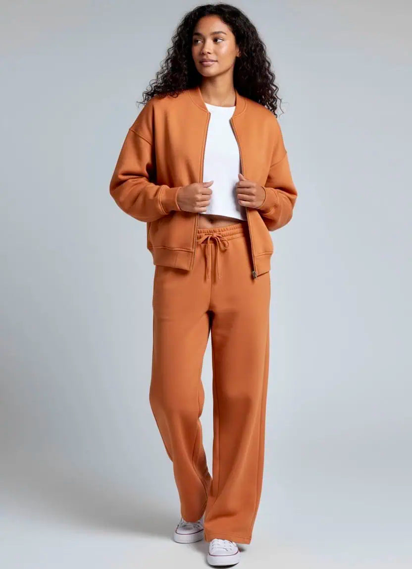 Zip Up Top and Drawstring Pants Two-Piece Set | Loungewear Sets Daverri Fashions