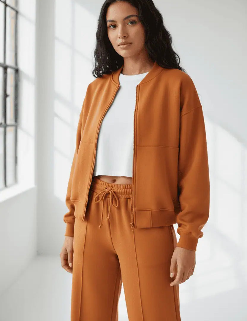 Zip Up Top and Drawstring Pants Two-Piece Set | Loungewear Sets Daverri Fashions