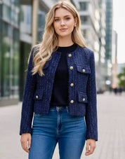 Tweed Button Up Cropped Jacket | Jackets Daverri Fashions