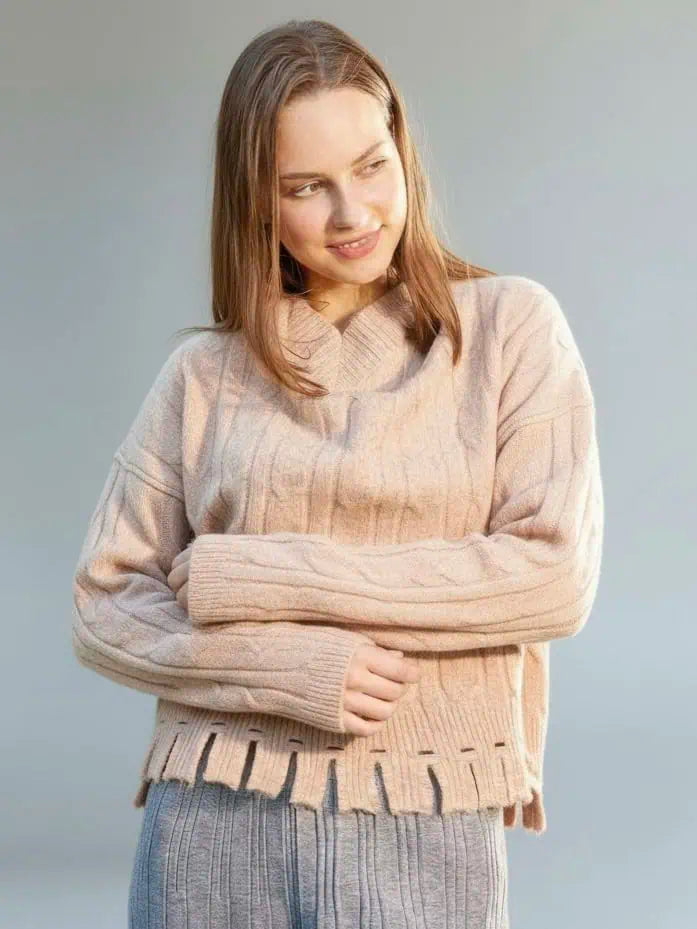 Solid Cable Knit Sweater | Sweaters Daverri Fashions