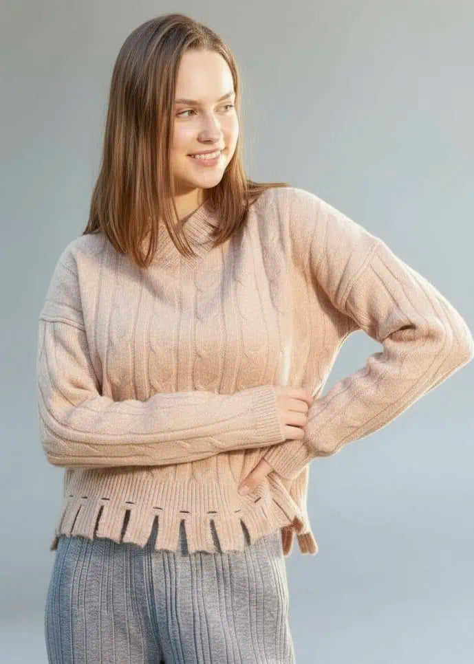 Solid Cable Knit Sweater | Sweaters Daverri Fashions