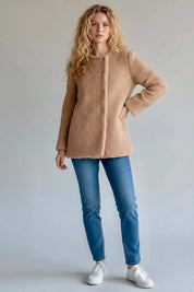 Textured Double-breasted Faux Shearling Jacket