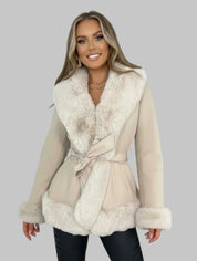 Faux Fur Trimmed Belted Coat