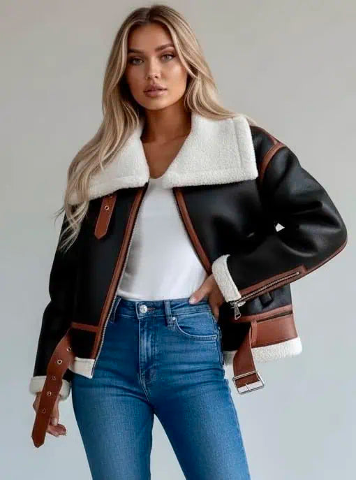 Shearling Lined Zip Up Jacket