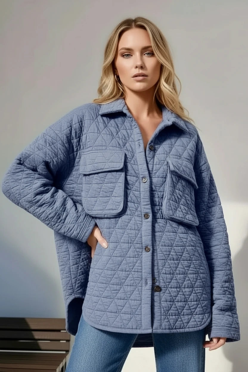 Double Take Button Up Quilted Shacket with Chest Pockets