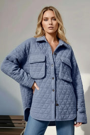 Double Take Button Up Quilted Shacket with Chest Pockets