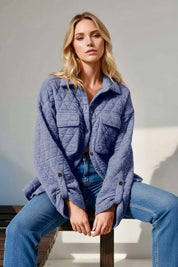 Double Take Button Up Quilted Shacket with Chest Pockets