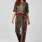 Leopard Round Neck Top and Pants Two-Piece Set - DAVERRI FASHIONS