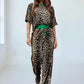 Leopard Round Neck Top and Pants Two-Piece Set - DAVERRI FASHIONS