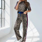 Leopard Round Neck Top and Pants Two-Piece Set - DAVERRI FASHIONS