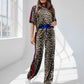 Leopard Round Neck Top and Pants Two-Piece Set - DAVERRI FASHIONS