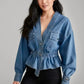 V Neck Denim Top - DAVERRI FASHIONS
